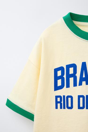 T-SHIRT WITH CONTRAST SLOGAN TRIM - Light yellow by Zara - Image 3