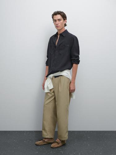 Zara Relaxed-fit overshirt - Navy blue - Image 0