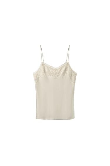 Zara PITSÄÄRTEGA SIIDISEGUST TOPP - Ecru