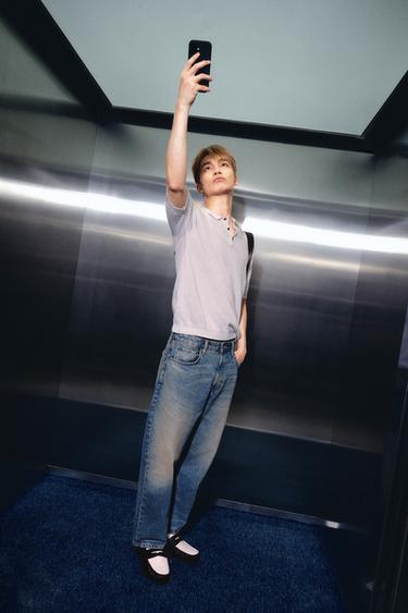 Zara 錐形寬鬆版牛仔褲 - 藍色