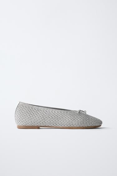 Zara CROCHET BALLET FLATS - Silver