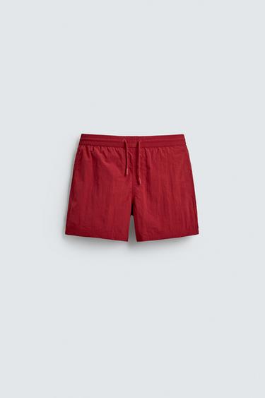 BASIC MID-LENGTH SWIMMING TRUNKS - Red by Zara