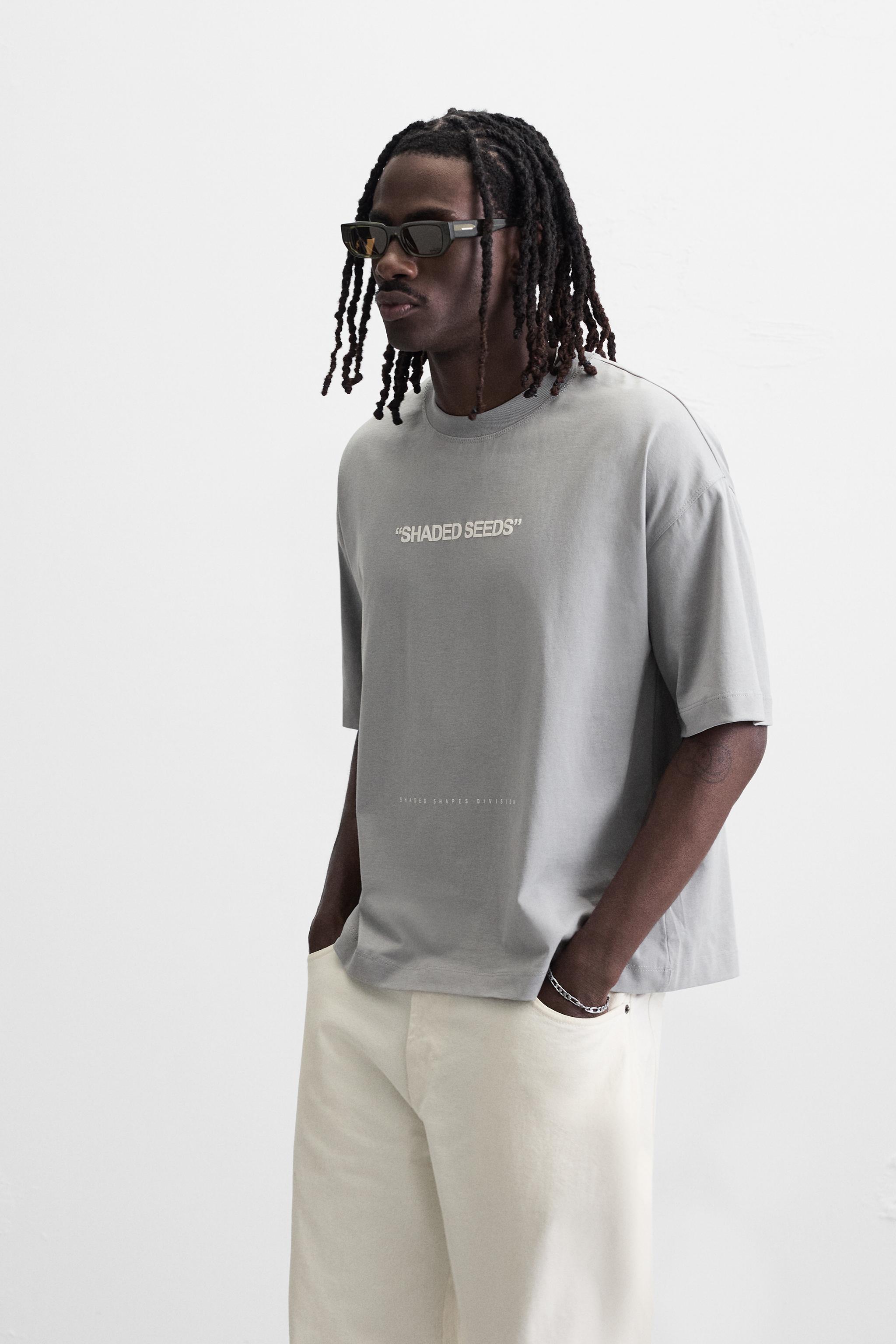 TEXT PRINT T-SHIRT - Blue / Gray | ZARA United States