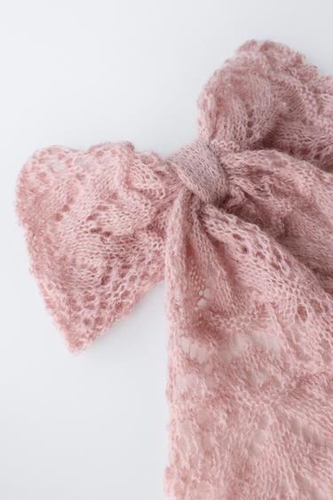 NOEUD PASSANT EN MAILLE AVEC LAINE ET ALPAGA - Rose / Blanc de Zara - Image 1