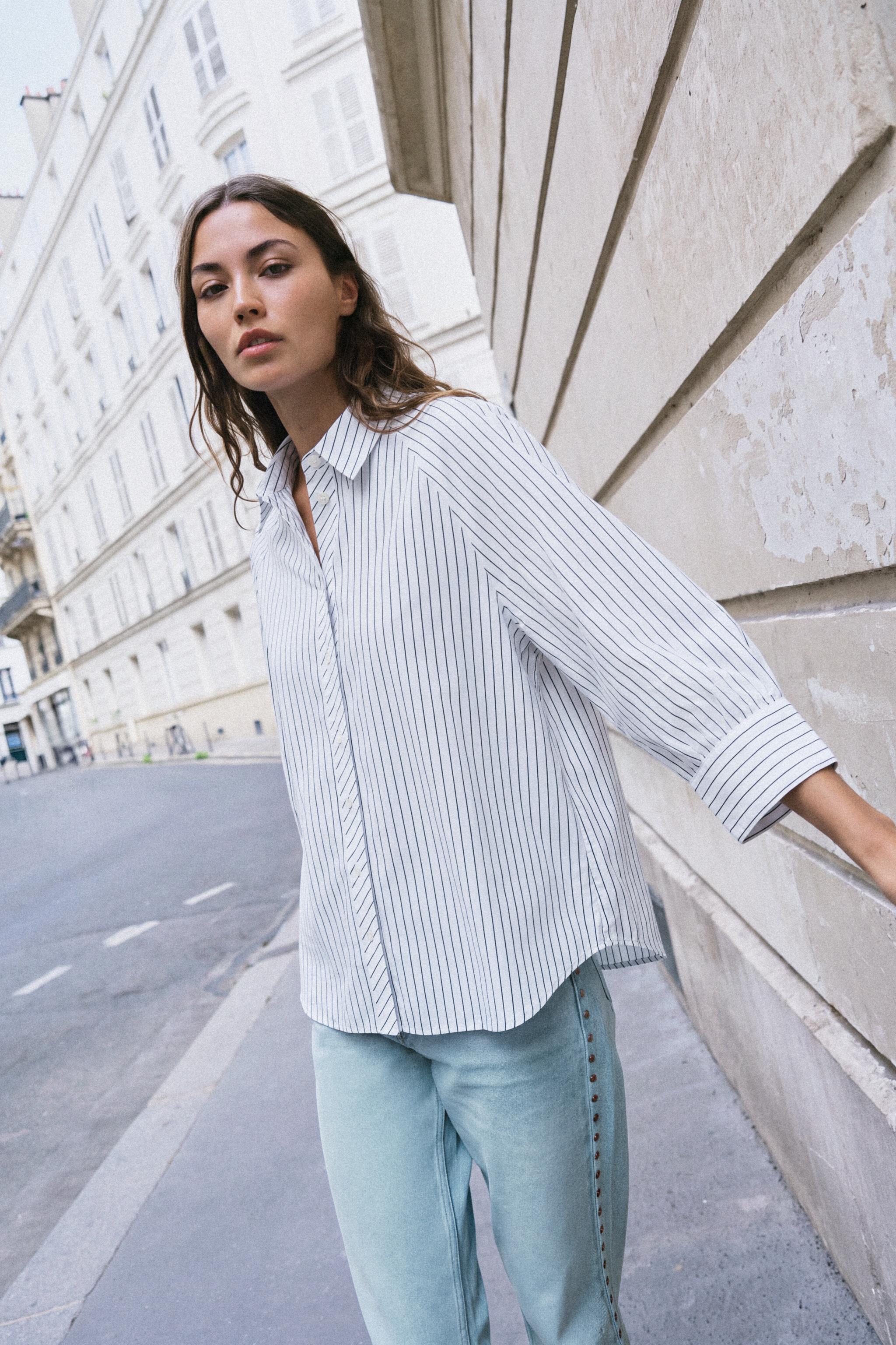 Женские рубашки Zara STRIPED PUFF SLEEVE SHIRT — фото 2