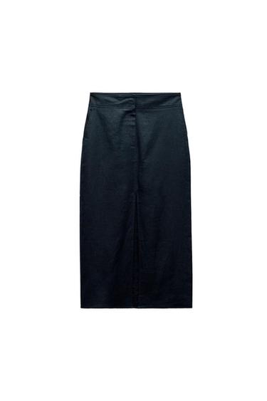 LINEN BLEND MIDI SKIRT