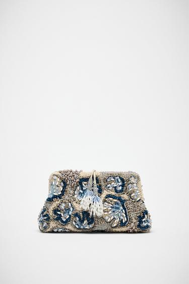 Zara BEADED CLUTCH - Blue