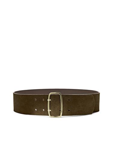 Zara Split suede belt with rectangular buckle - Sand - Image 0