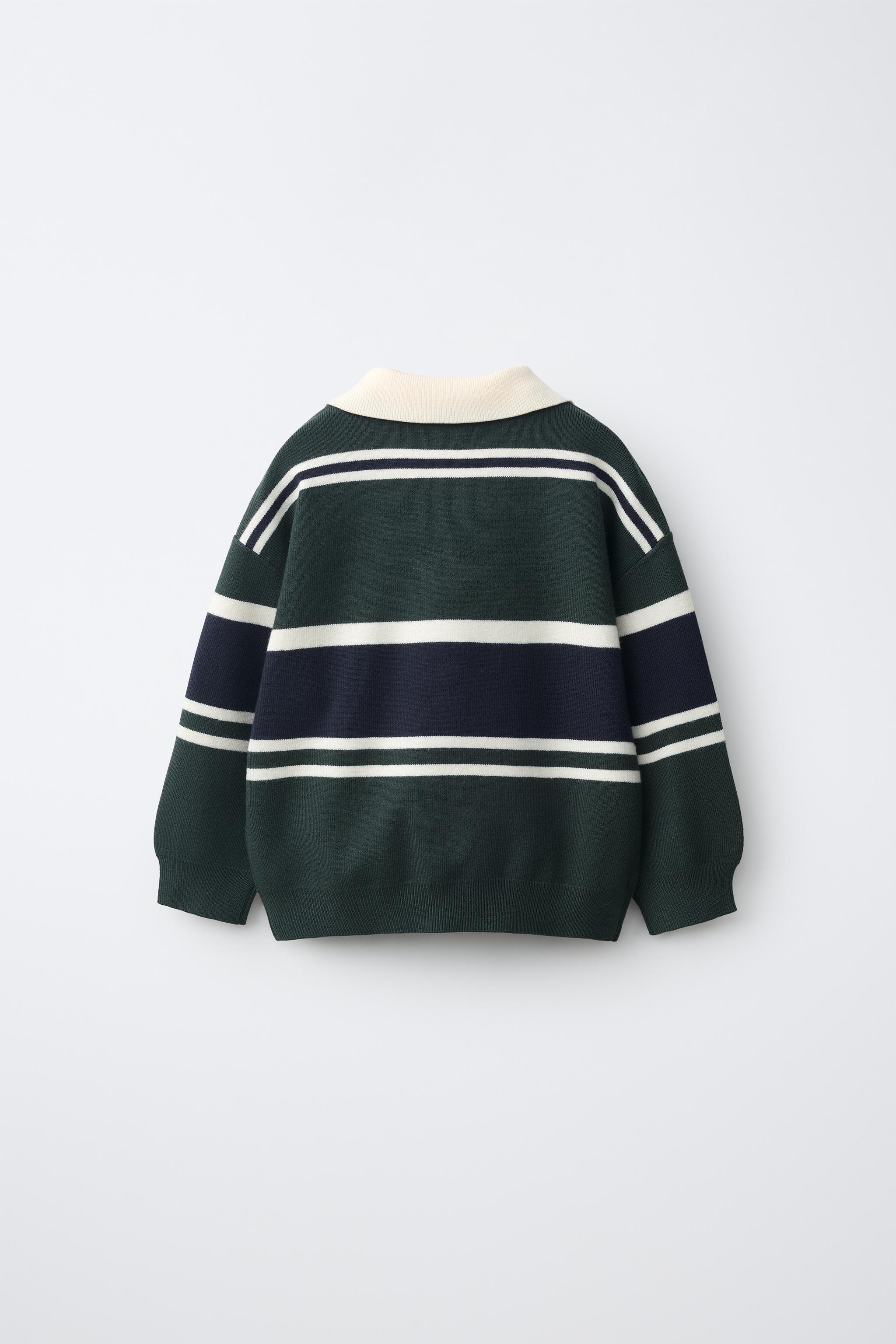 EMBROIDERED STRIPED KNIT POLO SWEATER