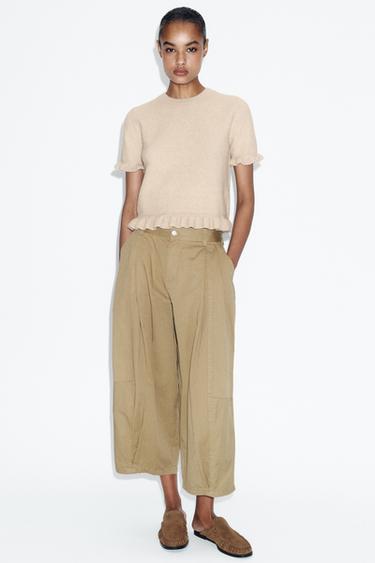 KNIT JUMPER WITH RUFFLES - Beige by Zara