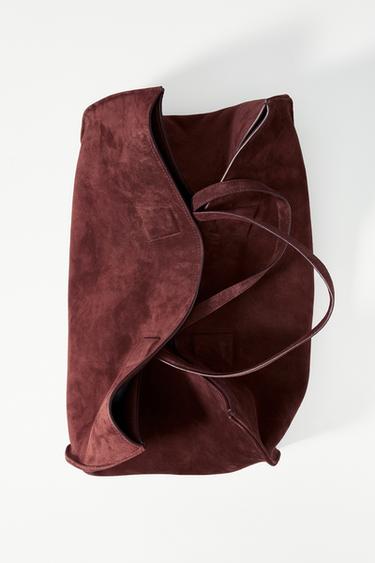 LEATHER MAXI TOTE BAG - Burgundy Red by Zara