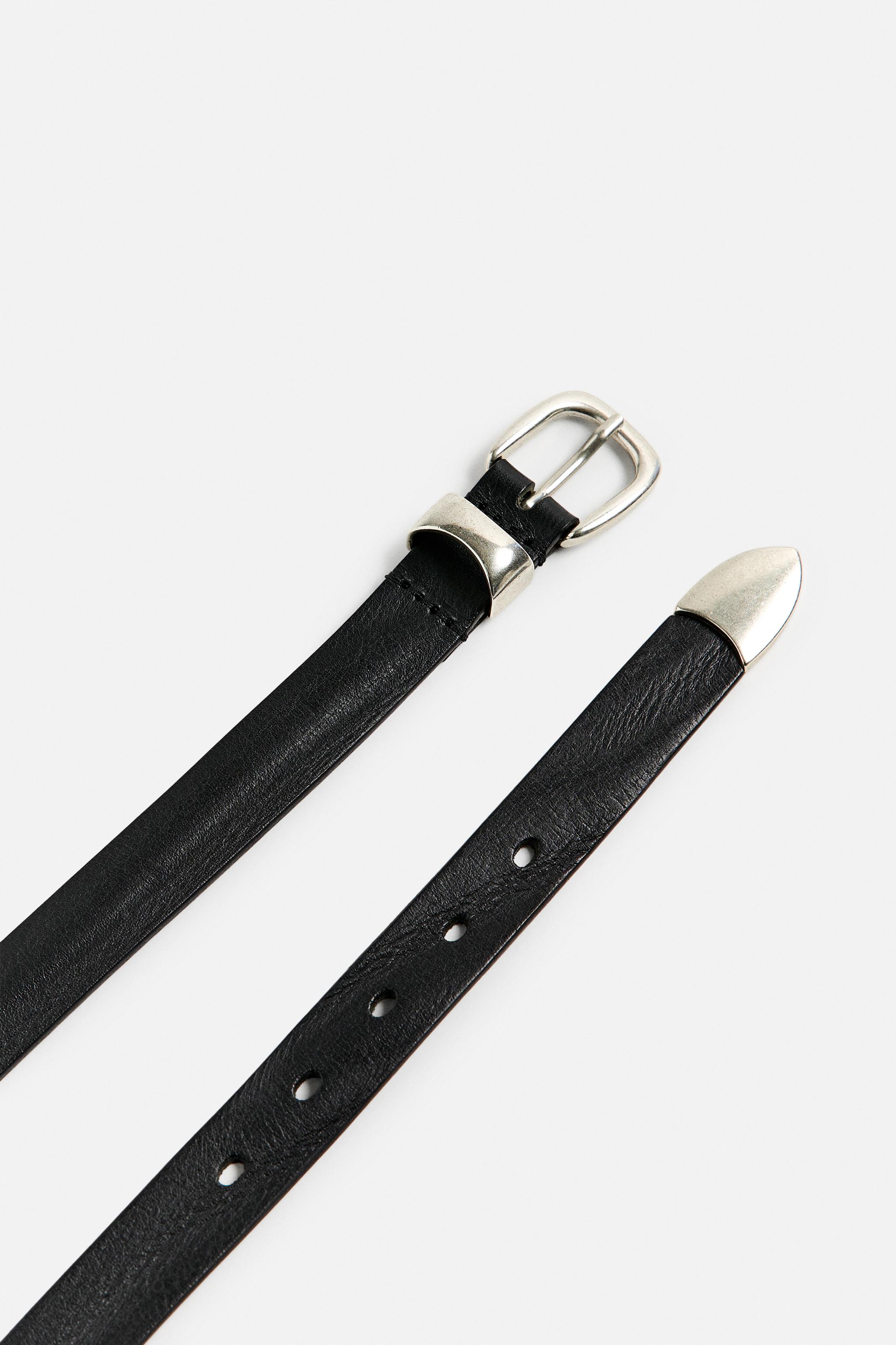 メタルチップ付きレザーベルト - ブラック | ZARA Japan / 日本