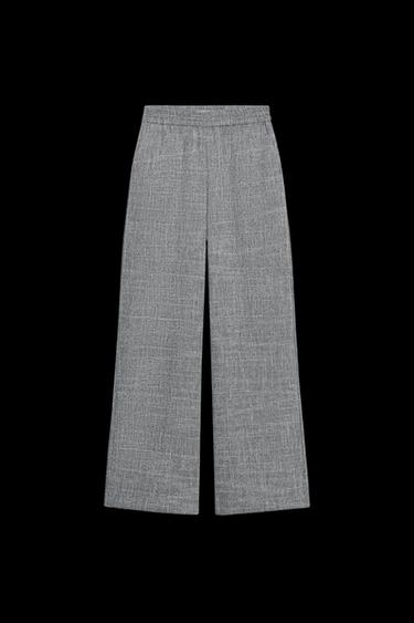 Zara HEATHERED WIDE LEG PANTS - Gray marl