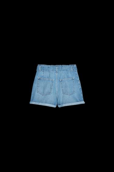 HIGH-WAIST TRF PAPER BAG DENIM BERMUDA SHORTS - Light blue by Zara