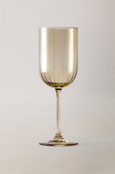 GLASS WITH EMBOSSED LINES - Green by Zara