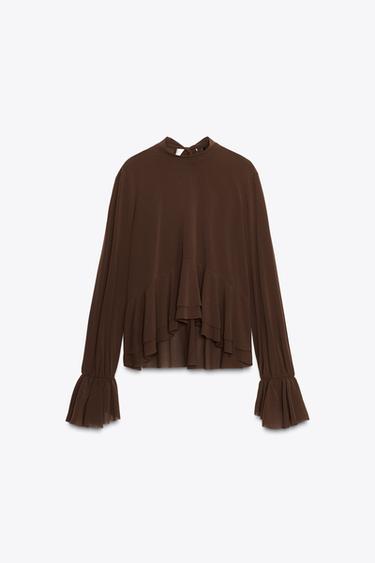 FLOWING RUFFLED TOP - Brown by Zara - Image 5