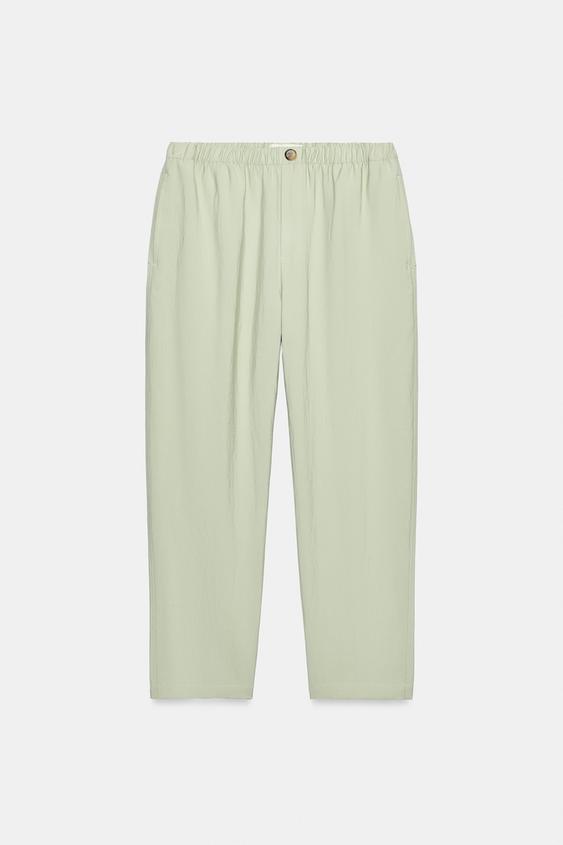 PANTALÓN CARROT CINTURA ELÁSTICA - Khaki claro de Zara - Imagen 0