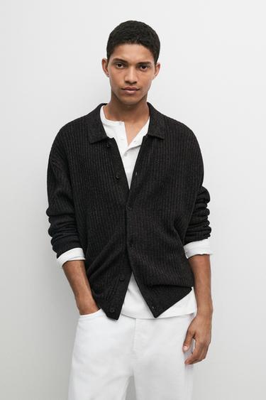 Zara Knit cotton and wool blend cardigan with buttons - Anthracite Gray