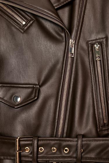 BLOUSON DE MOTARD MATIÈRE SYNTHÉTIQUE - Marron de Zara - Image 7