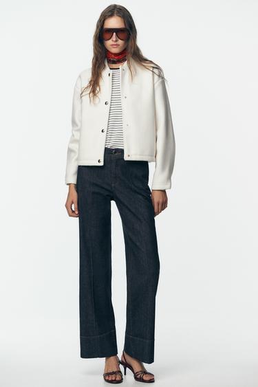 Zara SOFT BOMBER JACKET WITH GOLDEN BUTTONS - Ecru