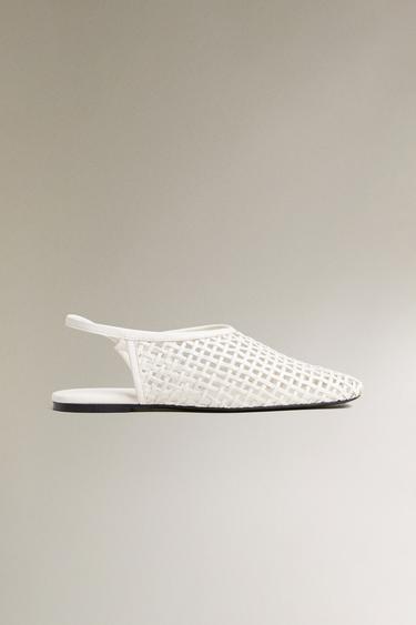 Zara BRAIDED LEATHER SLINGBACK BALLET FLATS - Off White - Image 0