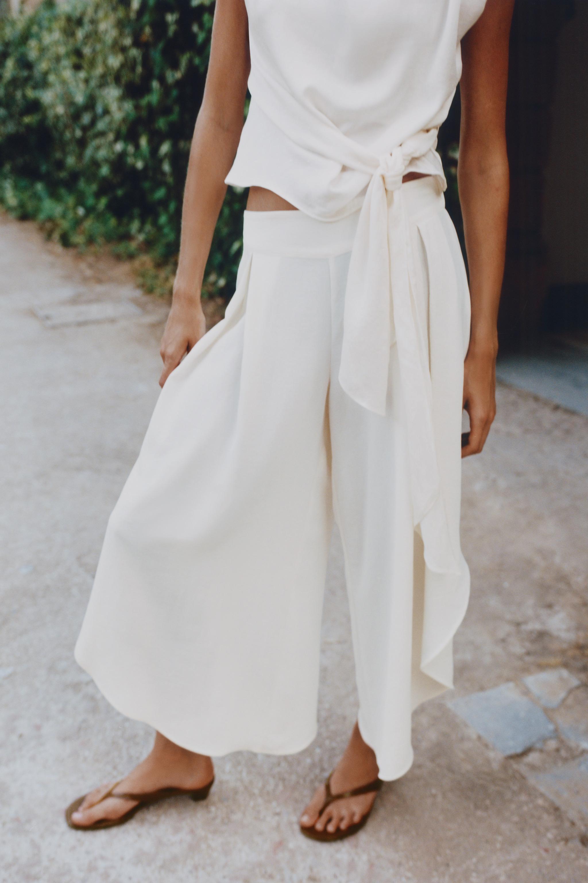 FLOWY VENTED PANTS — Ecru