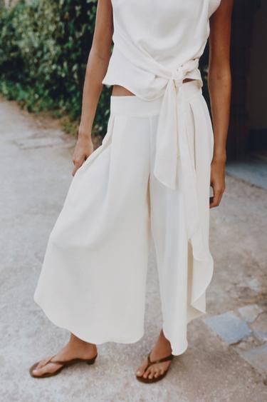 FLOWING TROUSERS WITH SLITS - Ecru by Zara