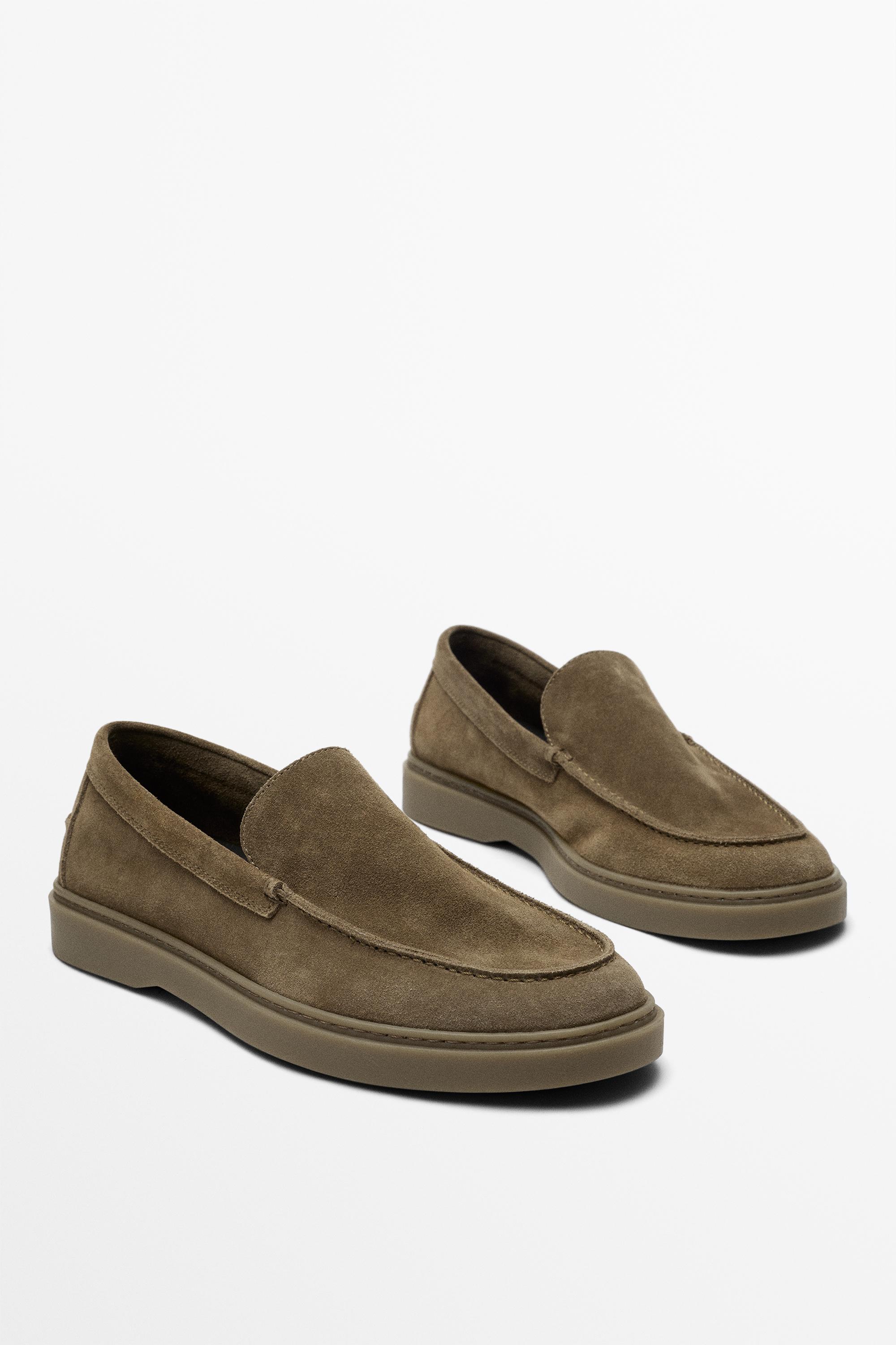 Split suede leather loafer — taupe brown