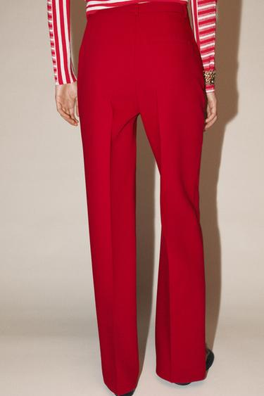 PANTALON DROIT TAILLE HAUTE - Rouge de Zara - Image 4