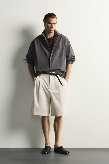 WIDE-LEG PLEATED BERMUDA SHORTS - Oyster-white by Zara - Image 0