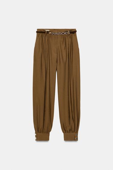 PANTALON BOUFFANT AVEC CEINTURE À CHAÎNE - Vert olive de Zara - Image 6