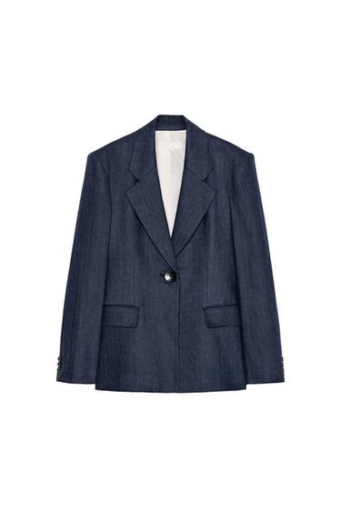 Blazer Fitted Herringbone Linen 100%