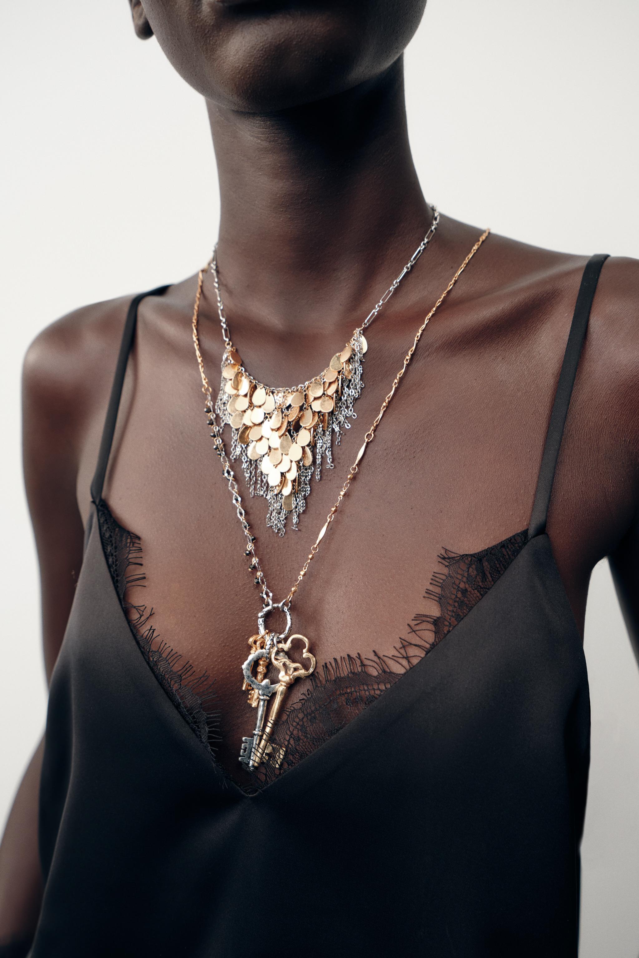 2-PACK OF COMBINATION PLATE AND KEY NECKLACES Gold Silver