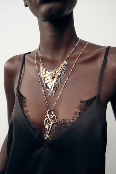 НАБІР ІЗ 2 КОМБІНОВАНИХ НАМИСТ ІЗ ПЛАСТИНКАМИ ТА КЛЮЧАМИ - Золотий/срібний Zara