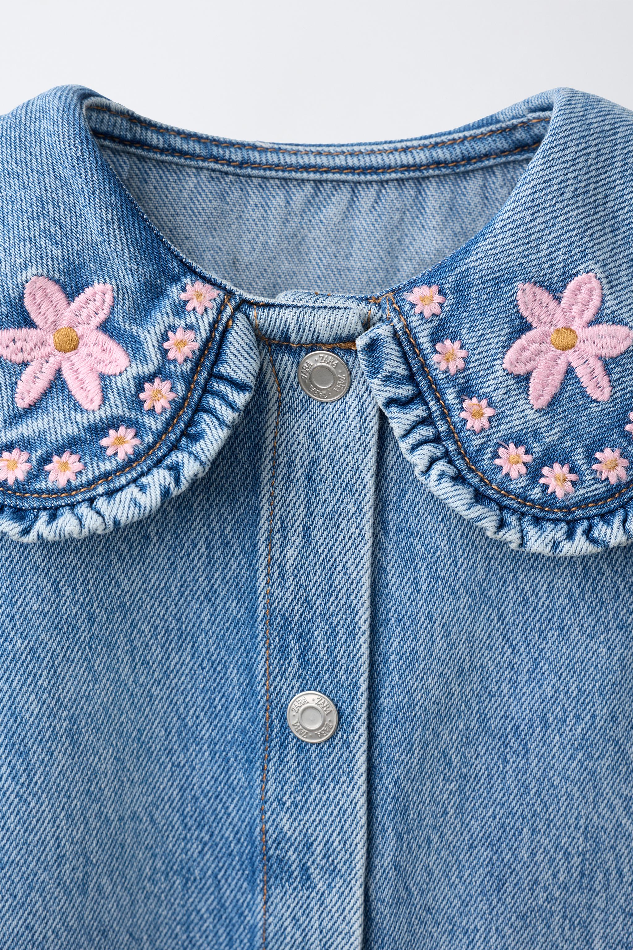 EMBROIDERED COLLAR DENIM DRESS