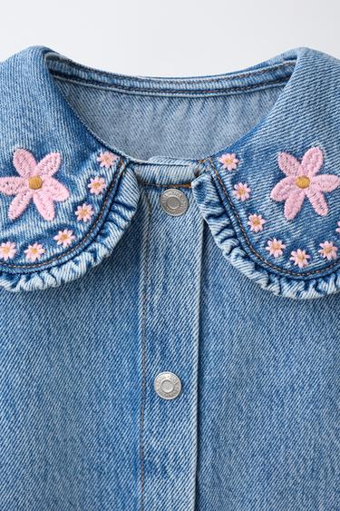 ROBE EN JEAN COL BRODÉ - Bleu de Zara - Image 2