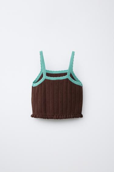 KNIT CROP TOP WITH FLORAL EMBROIDERY - Chocolate by Zara - Image 1
