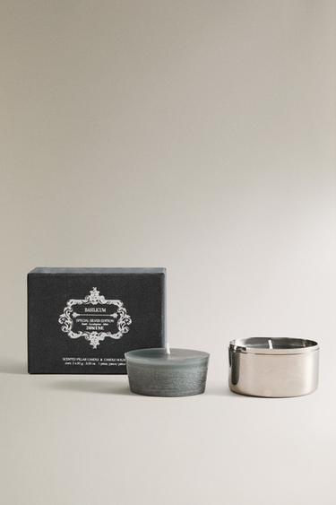 (85 G) BASILICUM CYLINDER SCENTED CANDLES AND SILVER JAR SET - Mint by Zara - Image 0
