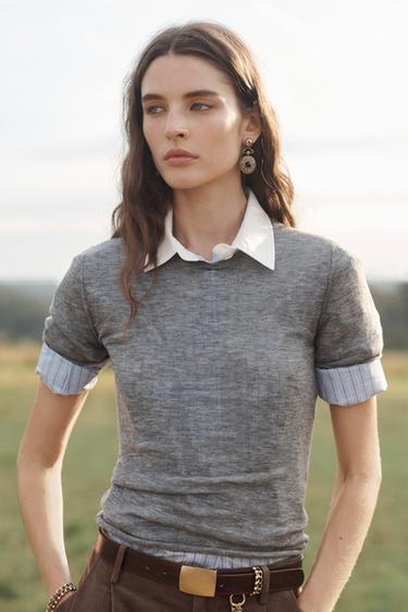 Zara 100% WOOL KNIT TOP LIMITED EDITION - Gray