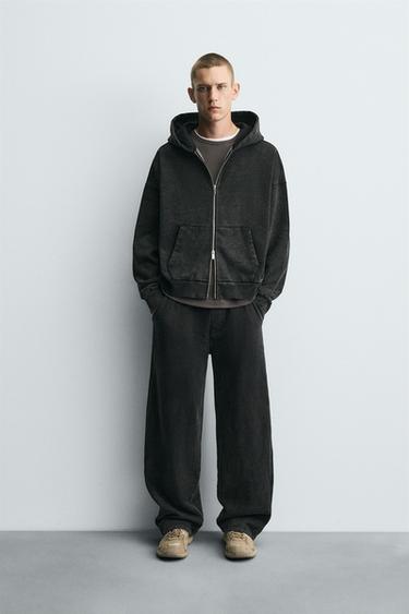 WASHED ZIP HOODIE - Dark grey by Zara