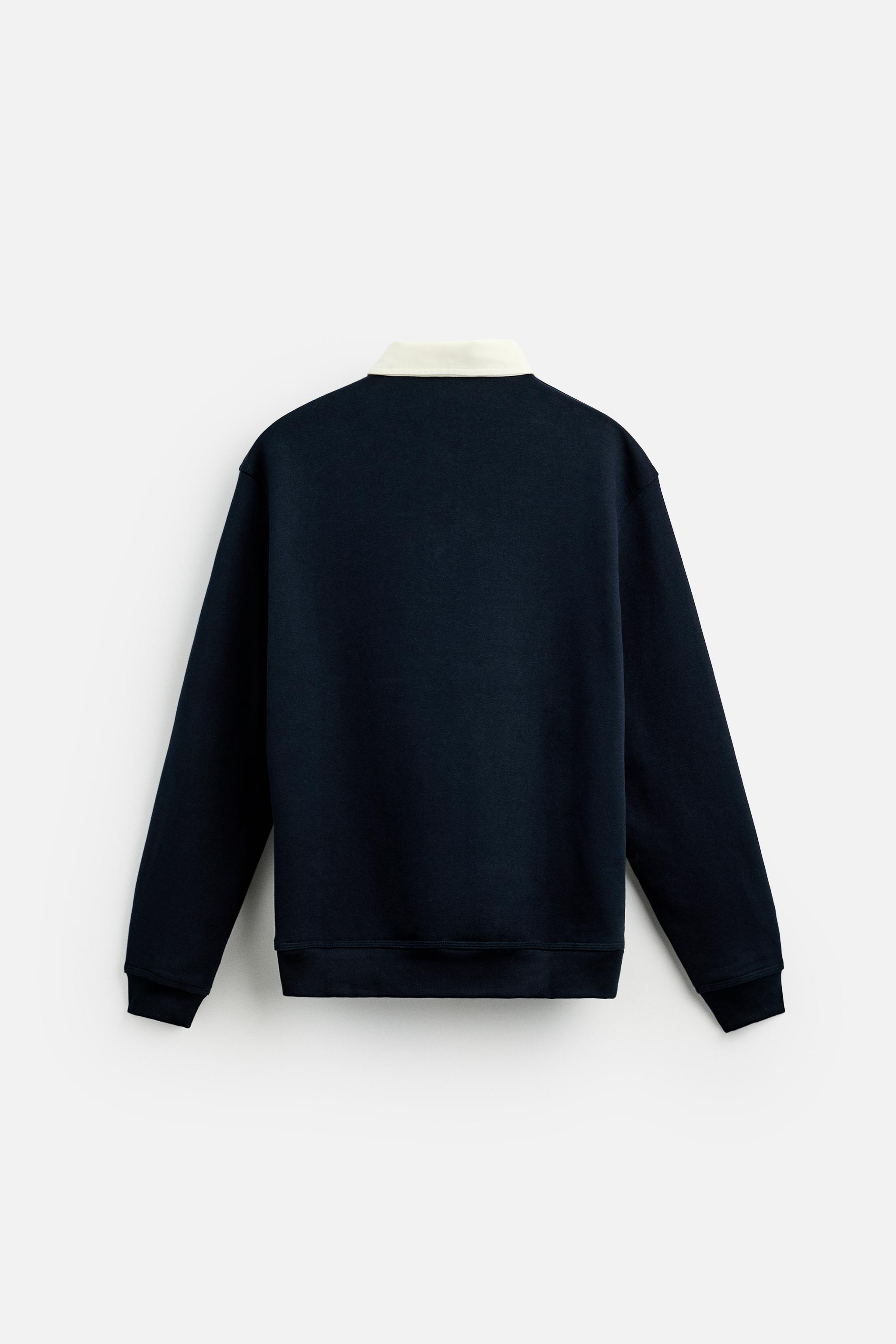 ZARA コントラストニットポロシャツ　ネイビーブルー　Mサイズ コントラストニットポロシャツ - ネイビーブルー | ZARA Japan
