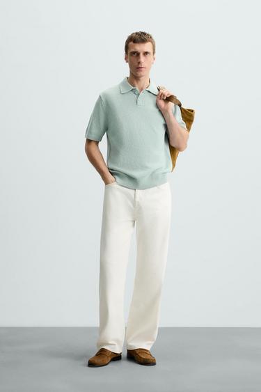 POLO DE MALHA COM ESTRUTURA - Azul-claro da Zara - Imagem 0