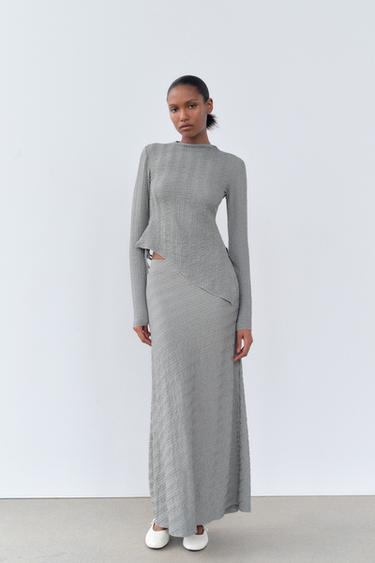 TEXTURED MIDI SKIRT - Blue grey by Zara