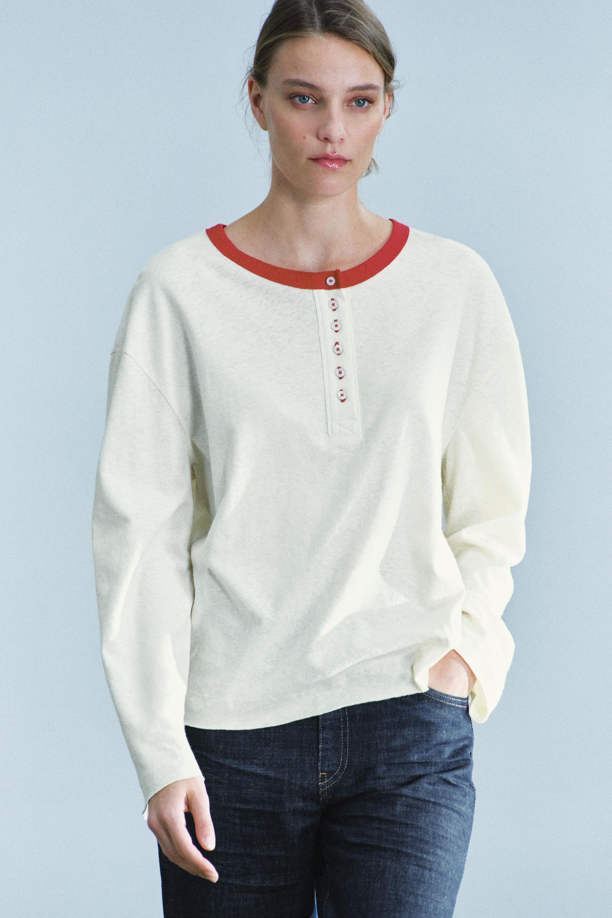 Zara RUSTİK HENLEY T-SHIRT görsel 2