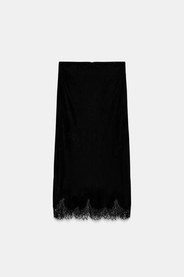 SAIA DE VELUDO COM RENDA ZW COLLECTION - Preto da Zara