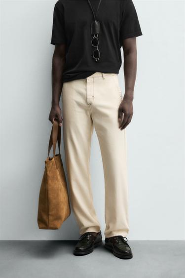 CONTRAST STITCHING TROUSERS - Ecru by Zara - Image 1