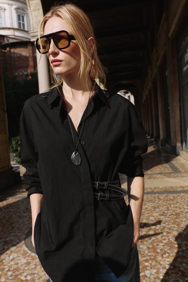 CHEMISE EN POPELINE À PATTES - Noir de Zara - Image 2