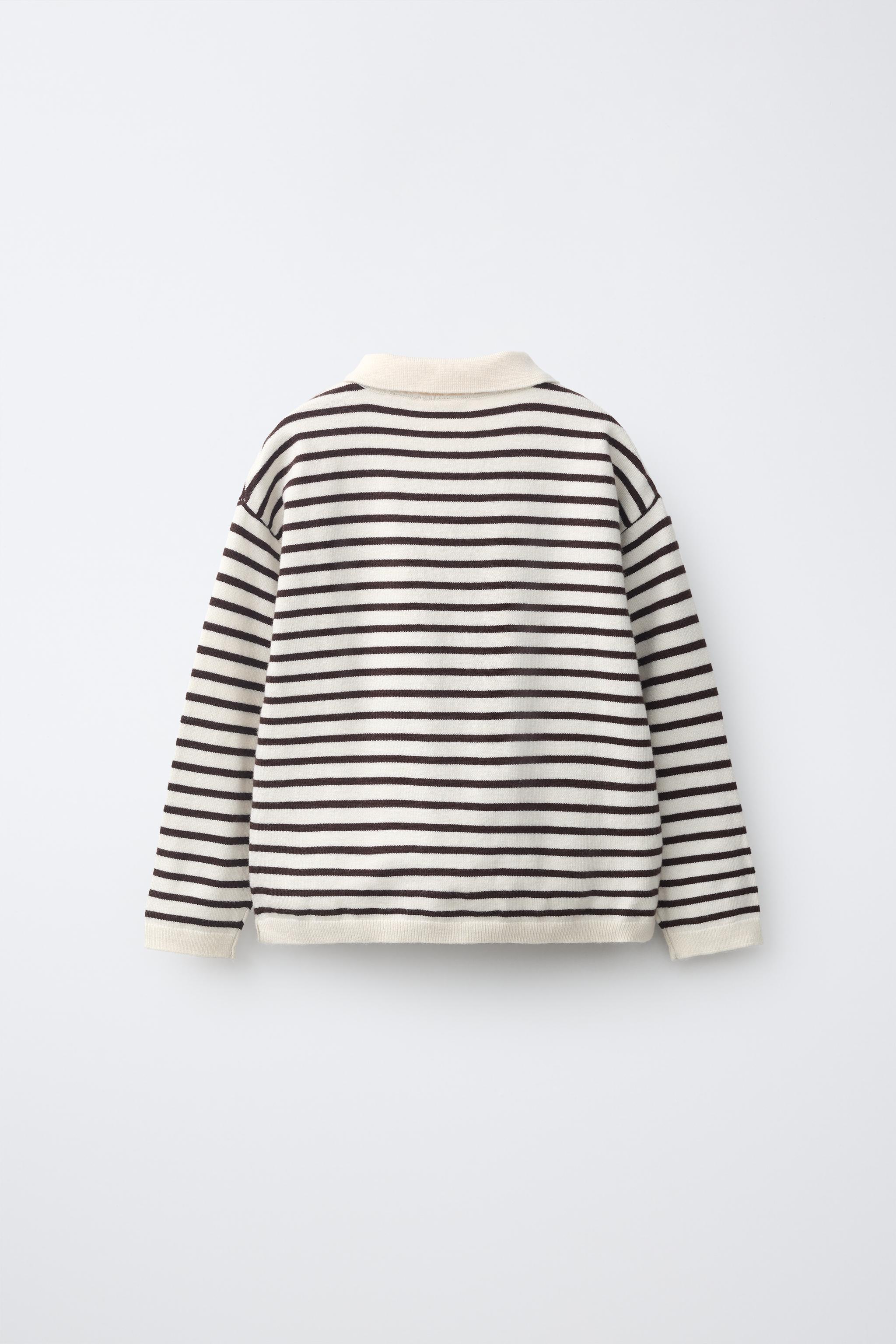 SOLID KNIT POLO — Ecru / Brown