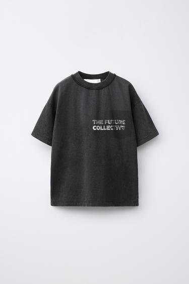 FADED-EFFECT SLOGAN T-SHIRT - Grey / Blue by Zara - Image 0