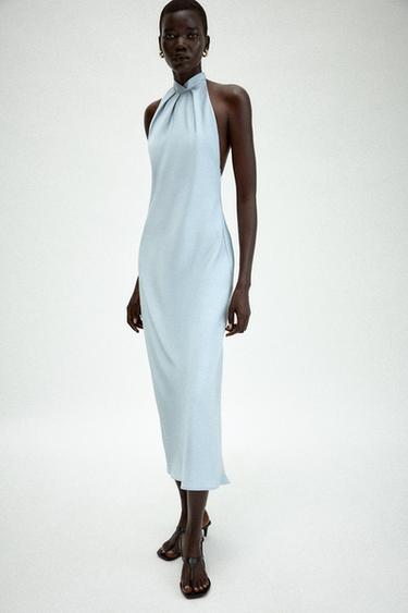 VESTIDO MIDI SATINADO LAZADA - Celeste de Zara